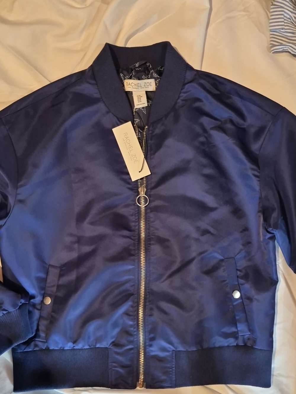 Rachel Zoe Royal Blue Satin Bomber Jacket
